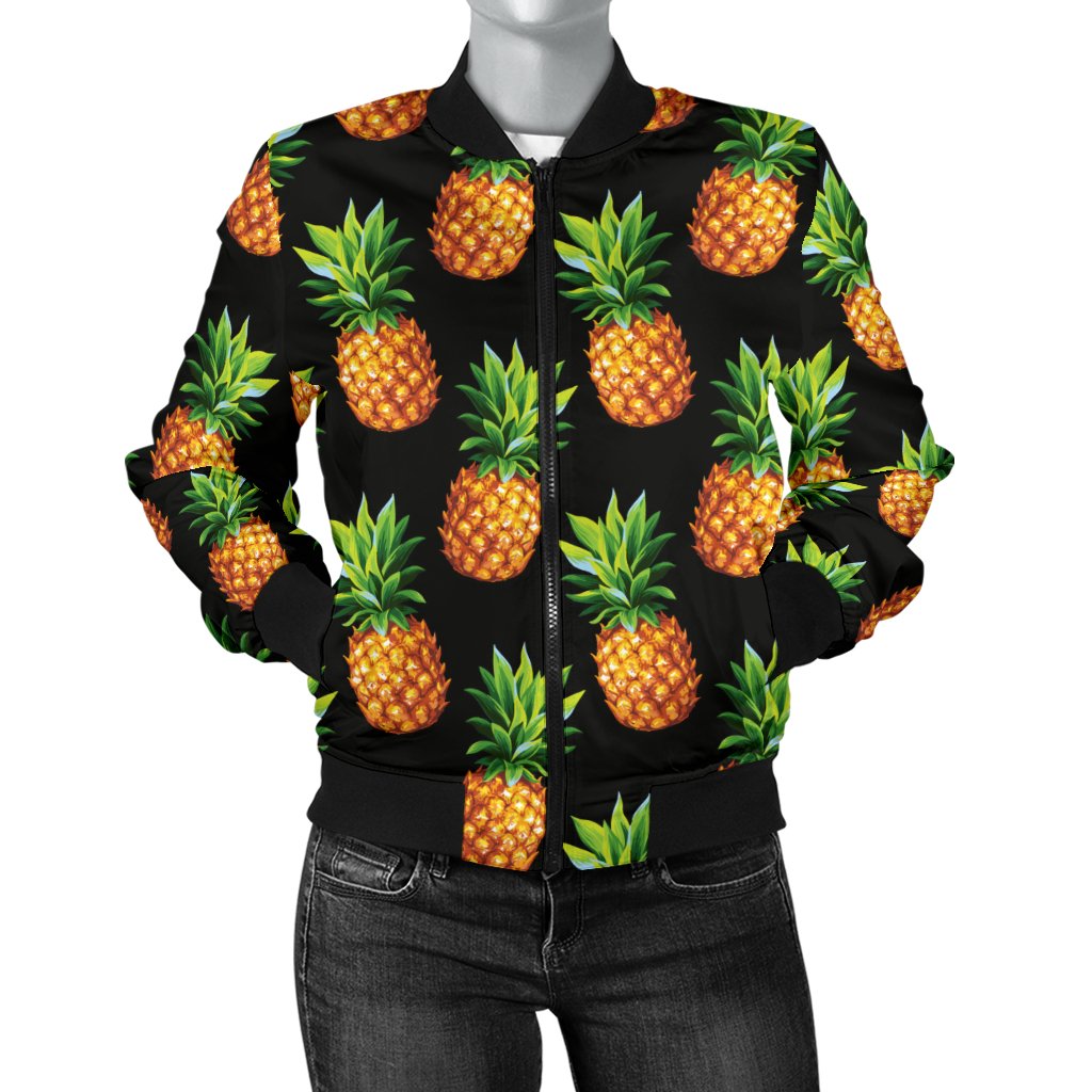 Pineapple Cute Print Design Pattern Women Casual Bomber Jacket