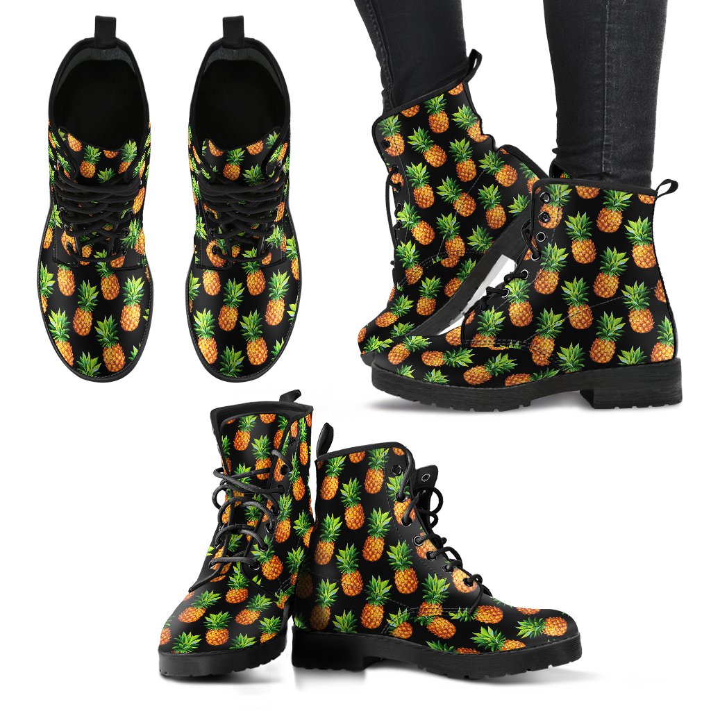 Pineapple Cute Print Design Pattern Women Leather Boots-JTAMIGO.COM