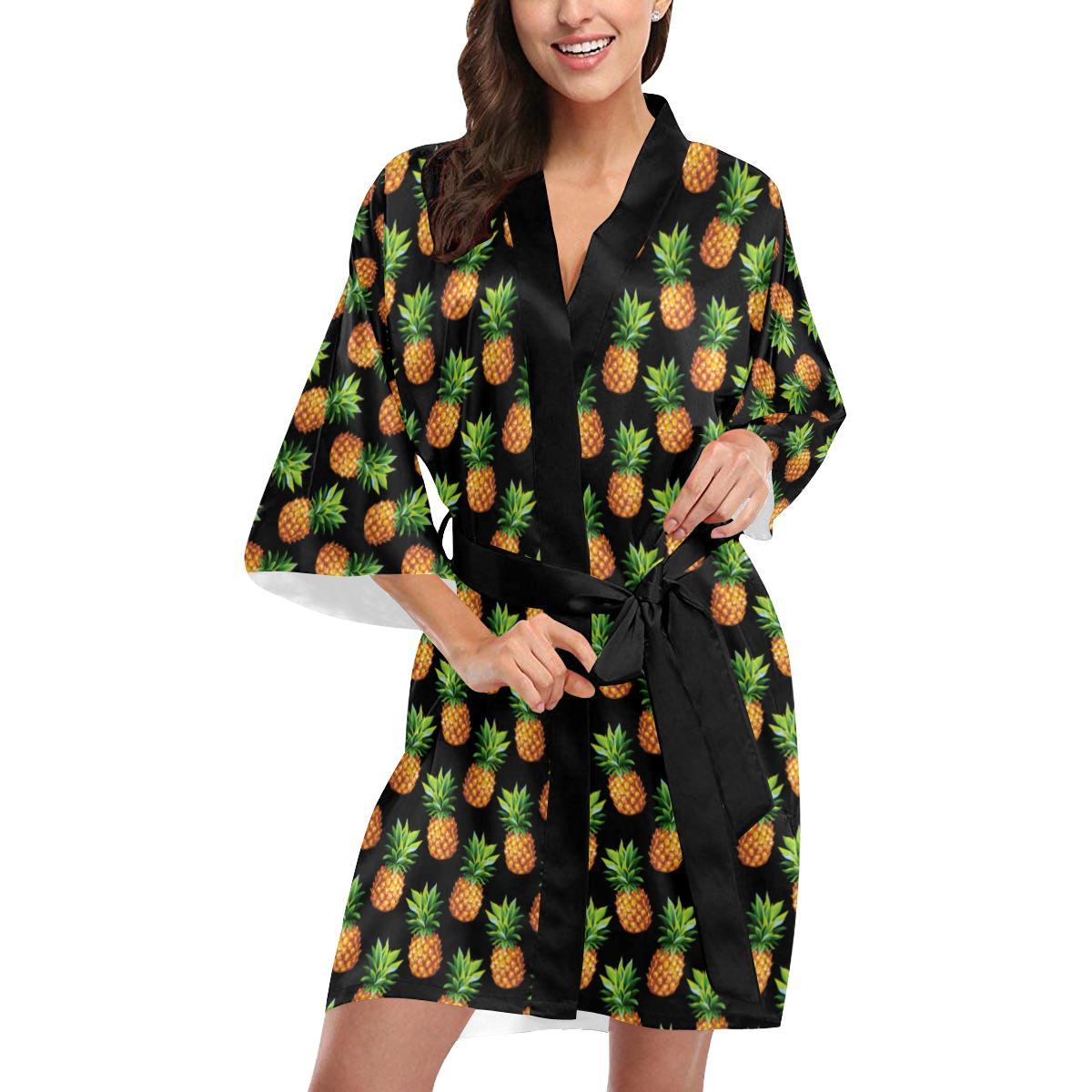 Pineapple Cute Print Design Pattern Women Short Kimono Robe