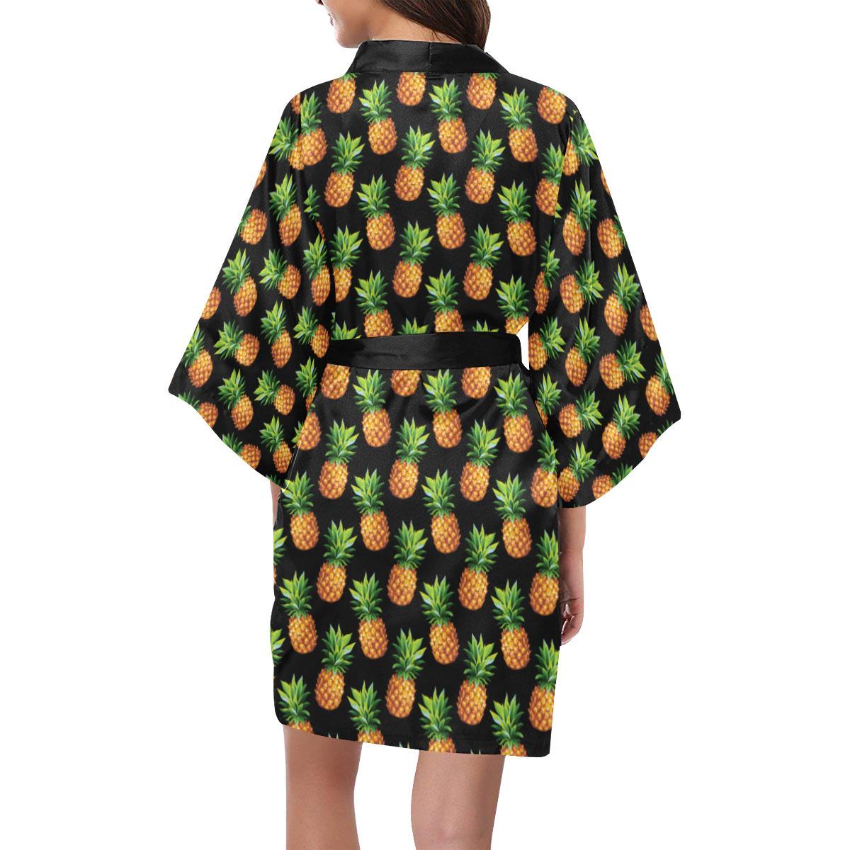 Pineapple Cute Print Design Pattern Women Short Kimono Robe
