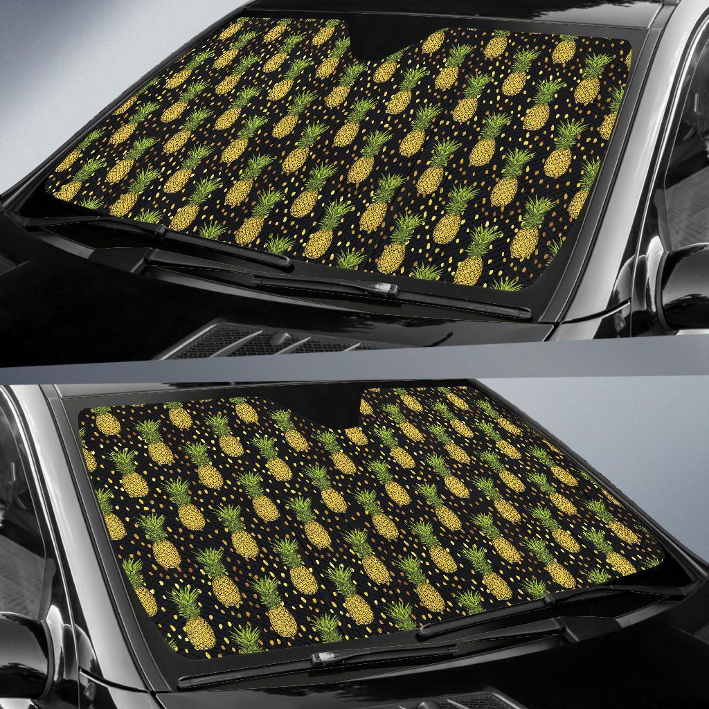 Pineapple Gold Dot Themed Print Car Sun Shade For Windshield