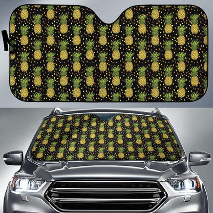 Pineapple Gold Dot Themed Print Car Sun Shade For Windshield