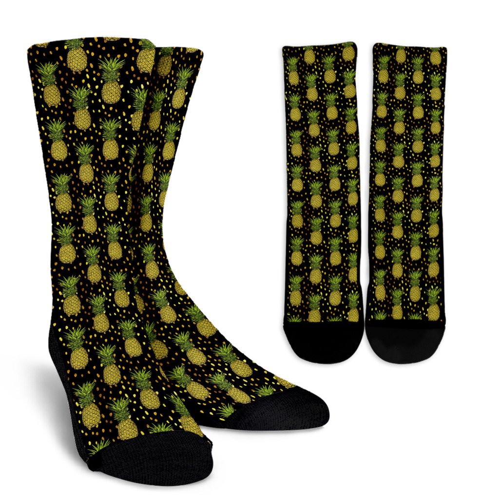 Pineapple Gold Dot Themed Print Crew Socks
