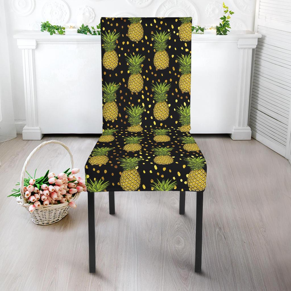 Pineapple Gold Dot Themed Print Dining Chair Slipcover-JTAMIGO.COM