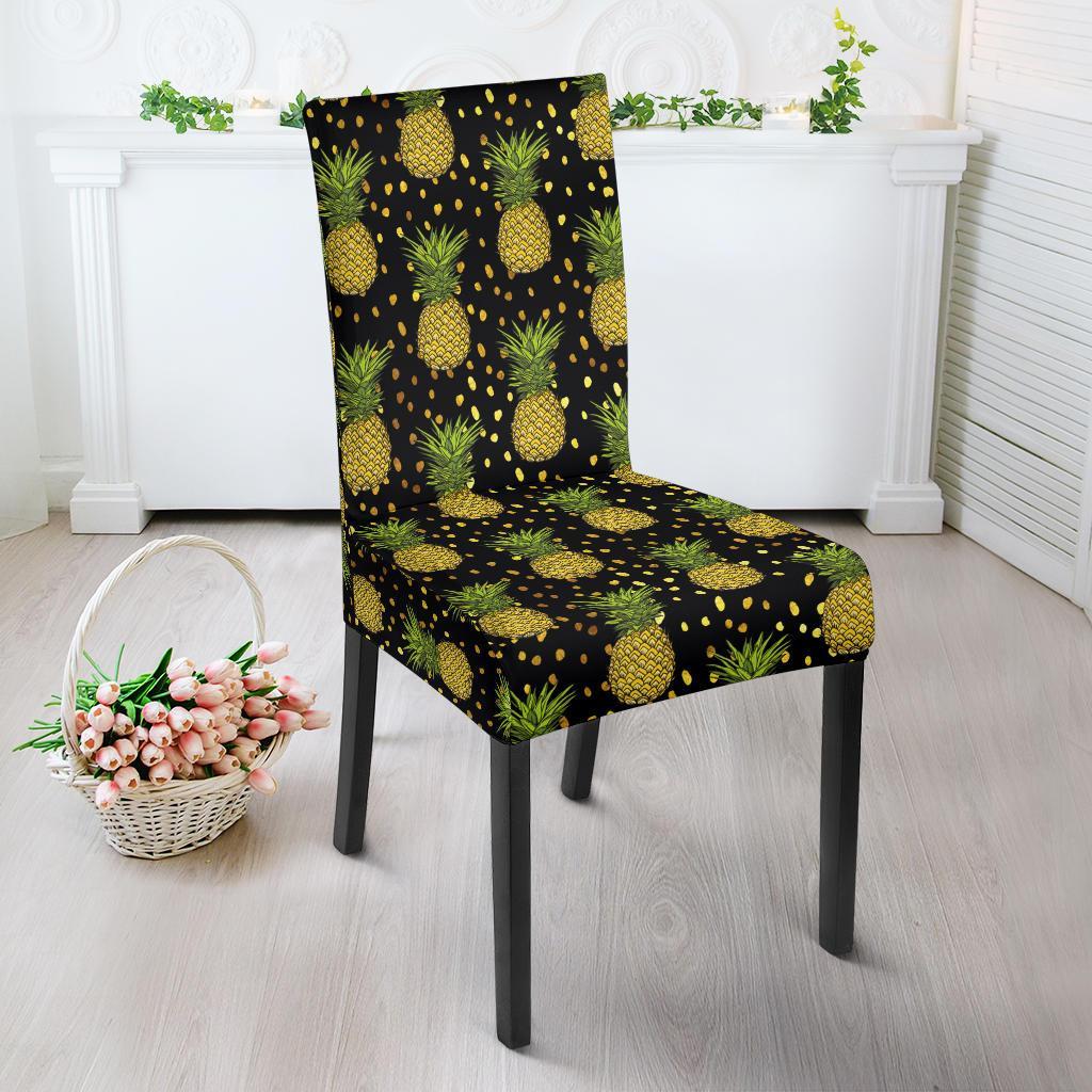 Pineapple Gold Dot Themed Print Dining Chair Slipcover-JTAMIGO.COM