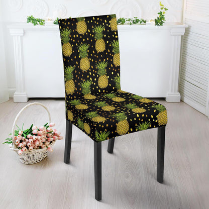 Pineapple Gold Dot Themed Print Dining Chair Slipcover-JTAMIGO.COM