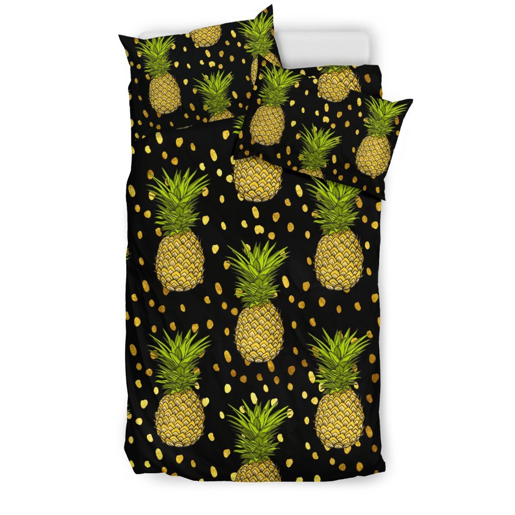 Pineapple Gold Dot Themed Print Duvet Cover Bedding Set