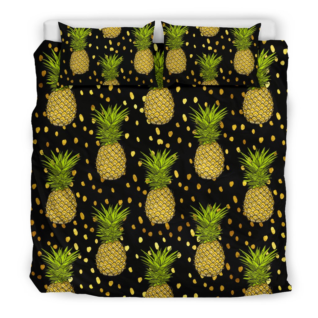 Pineapple Gold Dot Themed Print Duvet Cover Bedding Set