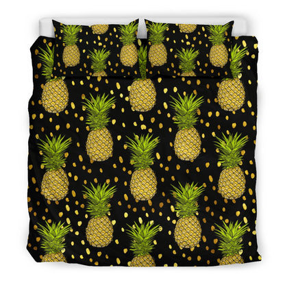 Pineapple Gold Dot Themed Print Duvet Cover Bedding Set