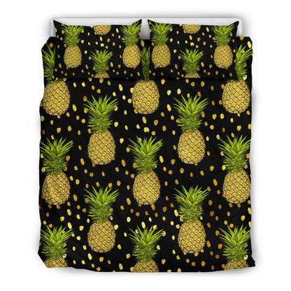 Pineapple Gold Dot Themed Print Duvet Cover Bedding Set