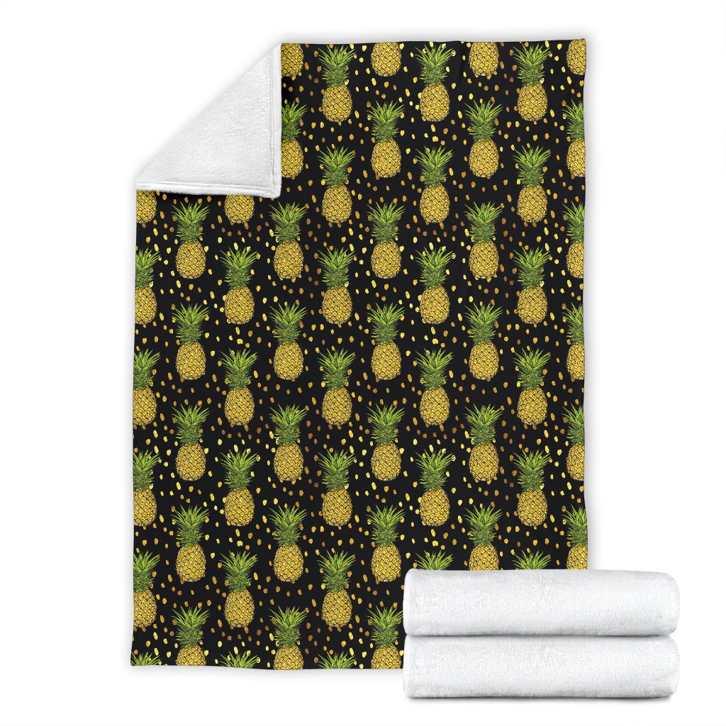 Pineapple Gold Dot Themed Print Fleece Blanket