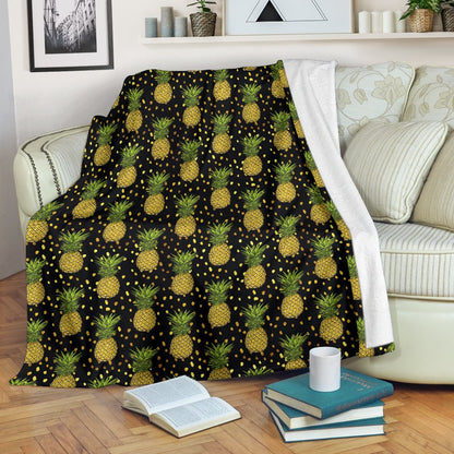 Pineapple Gold Dot Themed Print Fleece Blanket