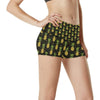 Pineapple Gold Dot Themed Print High Waisted Spandex Shorts-JTAMIGO.COM