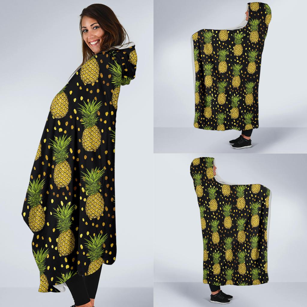 Pineapple Gold Dot Themed Print Hooded Blanket-JTAMIGO.COM