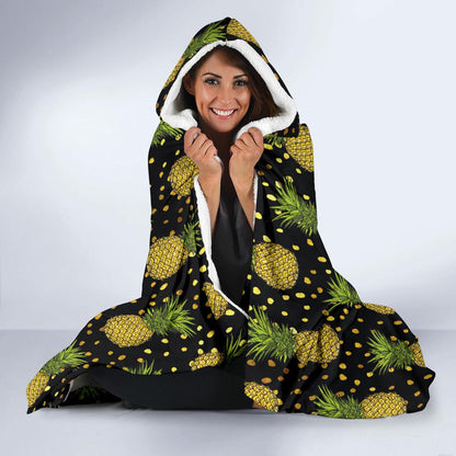 Pineapple Gold Dot Themed Print Hooded Blanket-JTAMIGO.COM