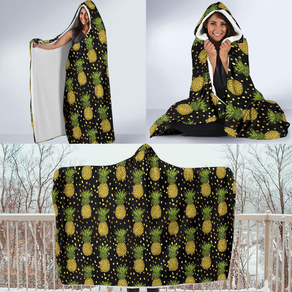 Pineapple Gold Dot Themed Print Hooded Blanket-JTAMIGO.COM