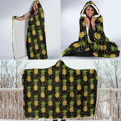 Pineapple Gold Dot Themed Print Hooded Blanket-JTAMIGO.COM
