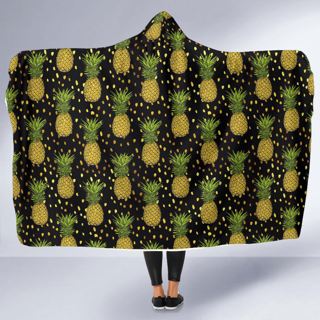 Pineapple Gold Dot Themed Print Hooded Blanket-JTAMIGO.COM