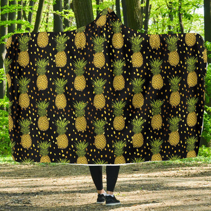 Pineapple Gold Dot Themed Print Hooded Blanket-JTAMIGO.COM