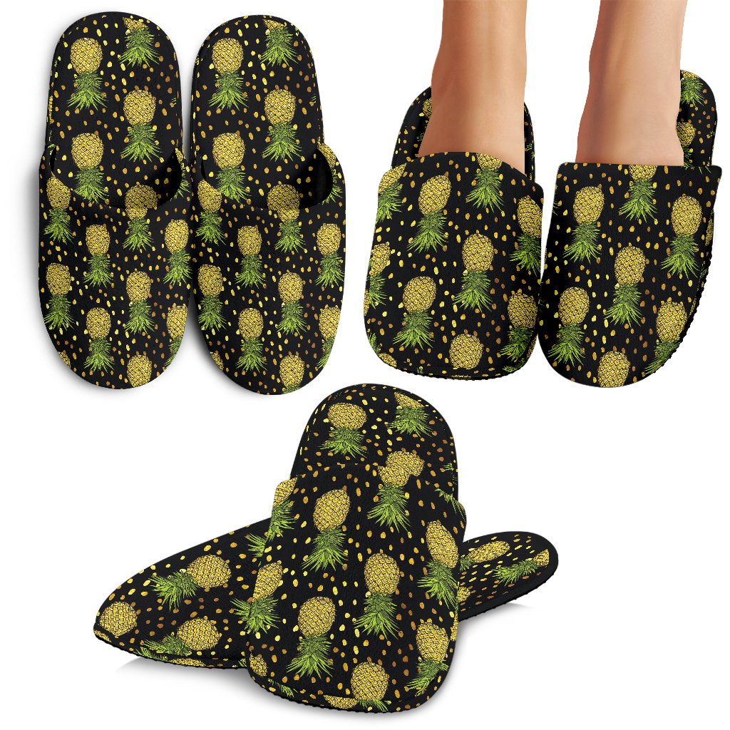 Pineapple Gold Dot Themed Print House Slippers