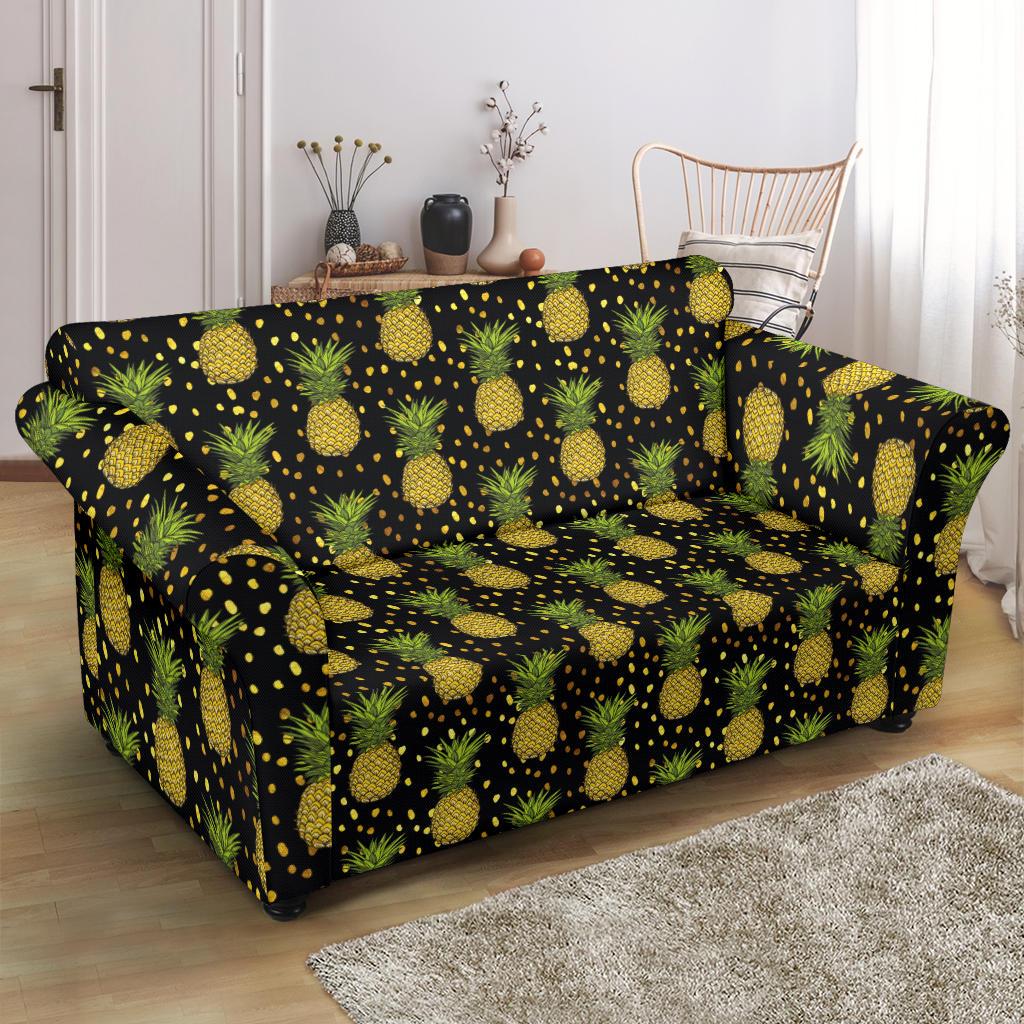 Pineapple Gold Dot Themed Print Loveseat Slipcover-JTAMIGO.COM
