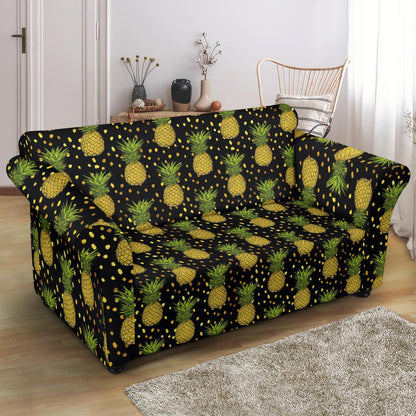 Pineapple Gold Dot Themed Print Loveseat Slipcover-JTAMIGO.COM