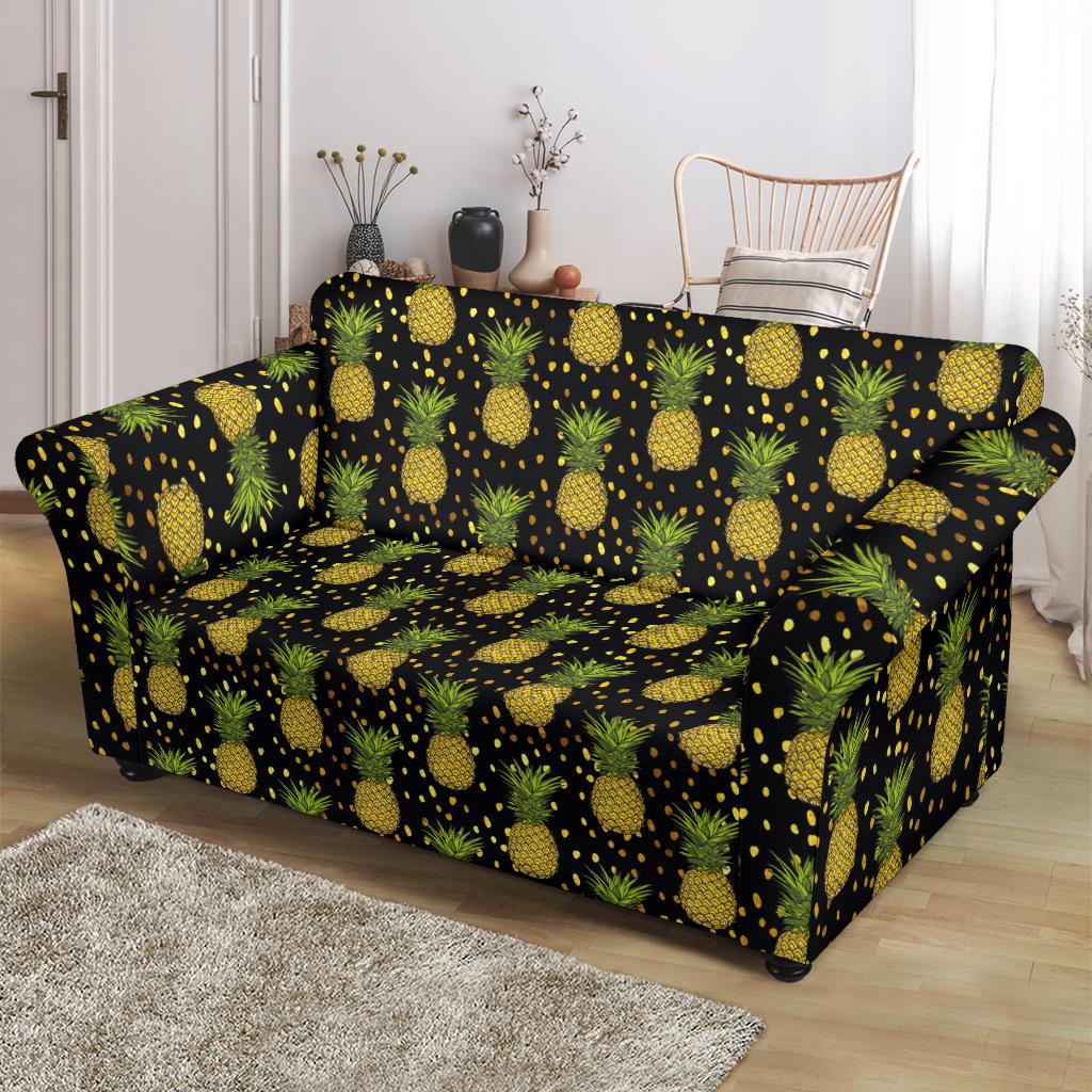 Pineapple Gold Dot Themed Print Loveseat Slipcover-JTAMIGO.COM