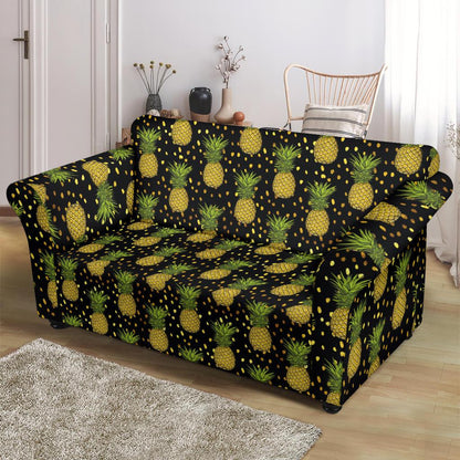 Pineapple Gold Dot Themed Print Loveseat Slipcover-JTAMIGO.COM