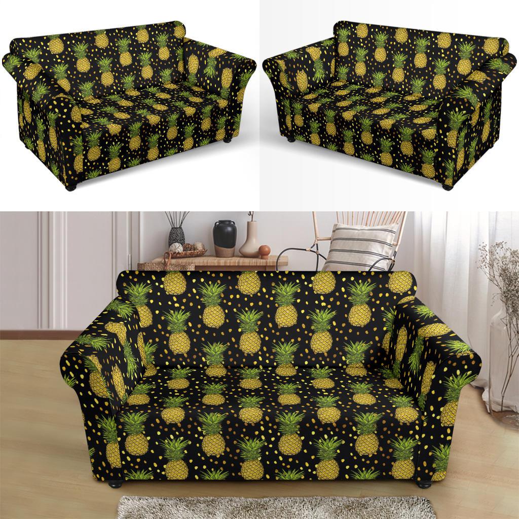 Pineapple Gold Dot Themed Print Loveseat Slipcover-JTAMIGO.COM