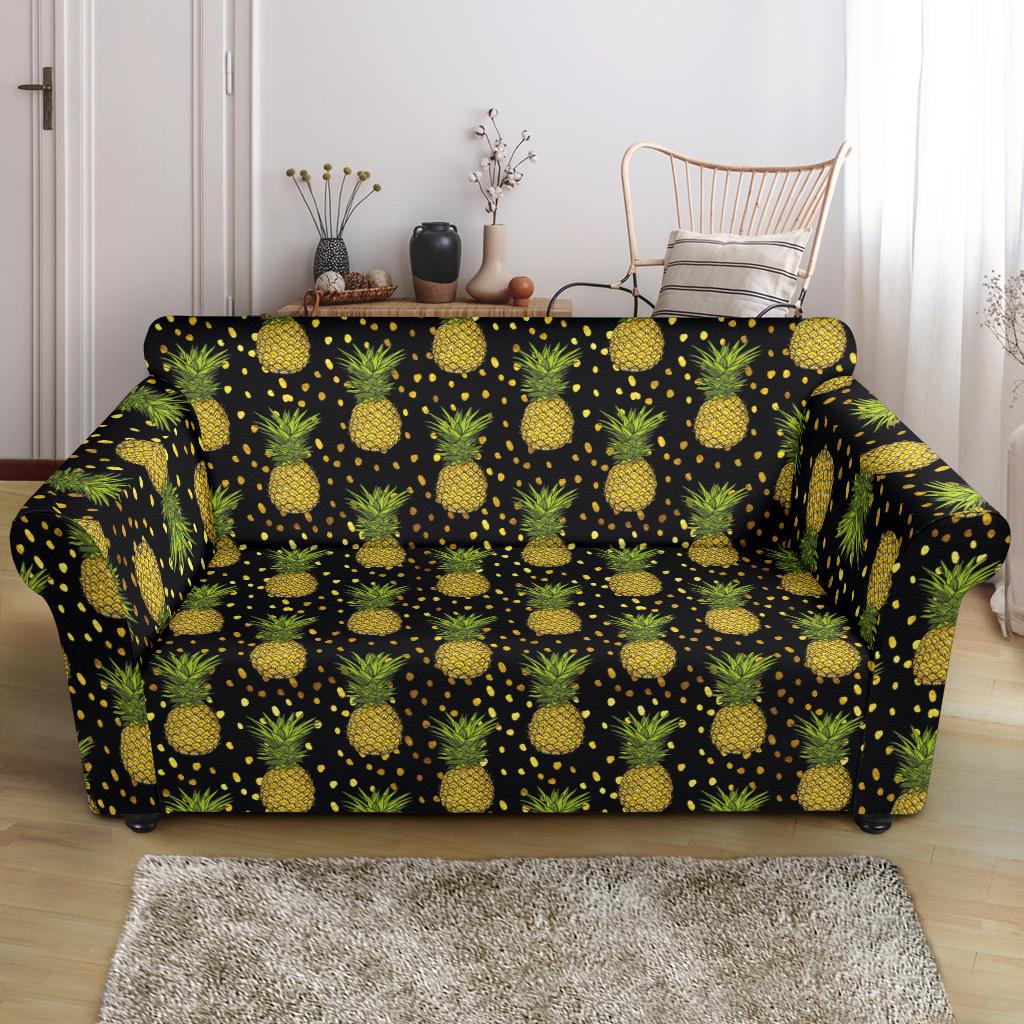 Pineapple Gold Dot Themed Print Loveseat Slipcover-JTAMIGO.COM