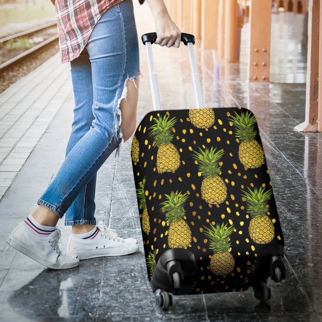 Pineapple Gold Dot Themed Print Luggage Cover Protector