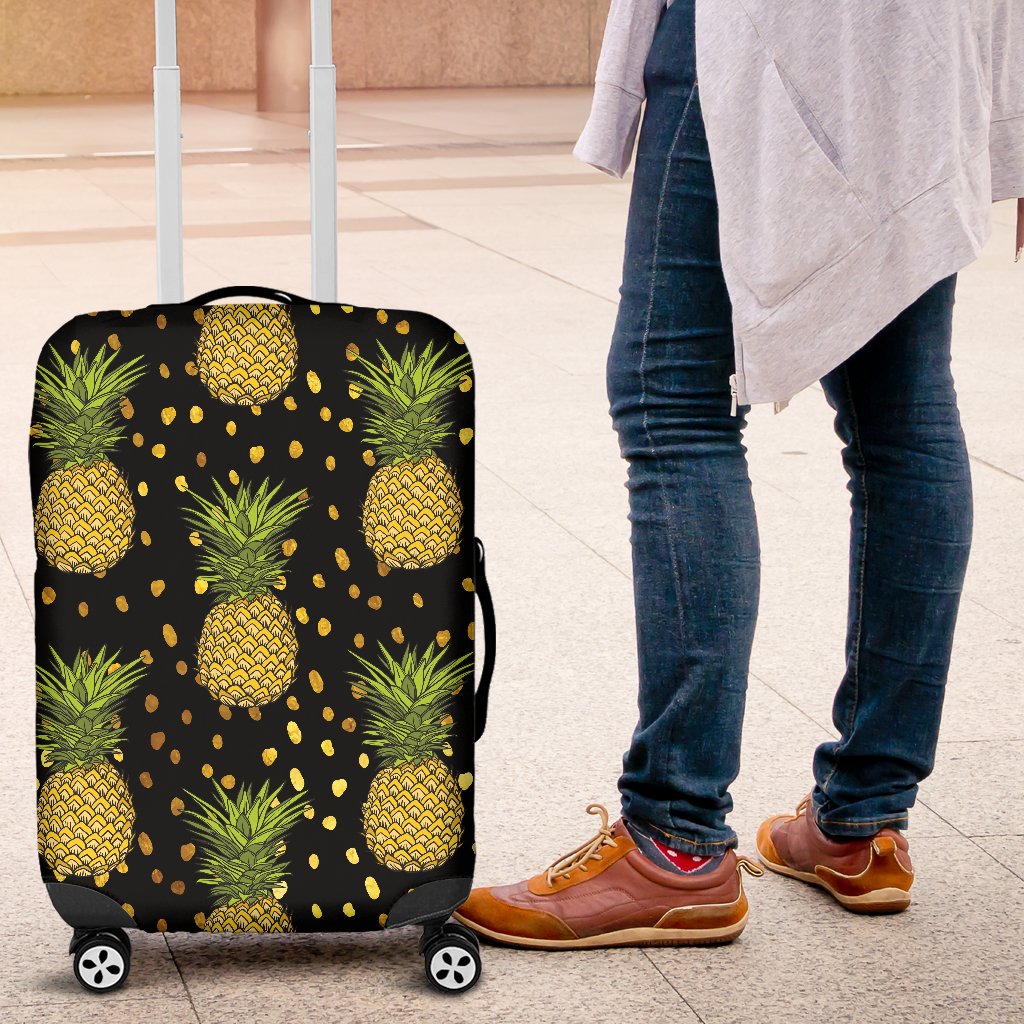 Pineapple Gold Dot Themed Print Luggage Cover Protector