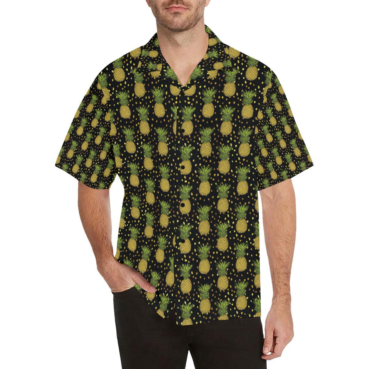 Pineapple Gold Dot Themed Print Men Aloha Hawaiian Shirt