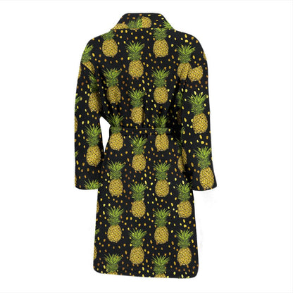 Pineapple Gold Dot Themed Print Men Bath Robe-JTAMIGO.COM
