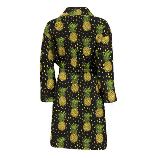 Pineapple Gold Dot Themed Print Men Bath Robe-JTAMIGO.COM