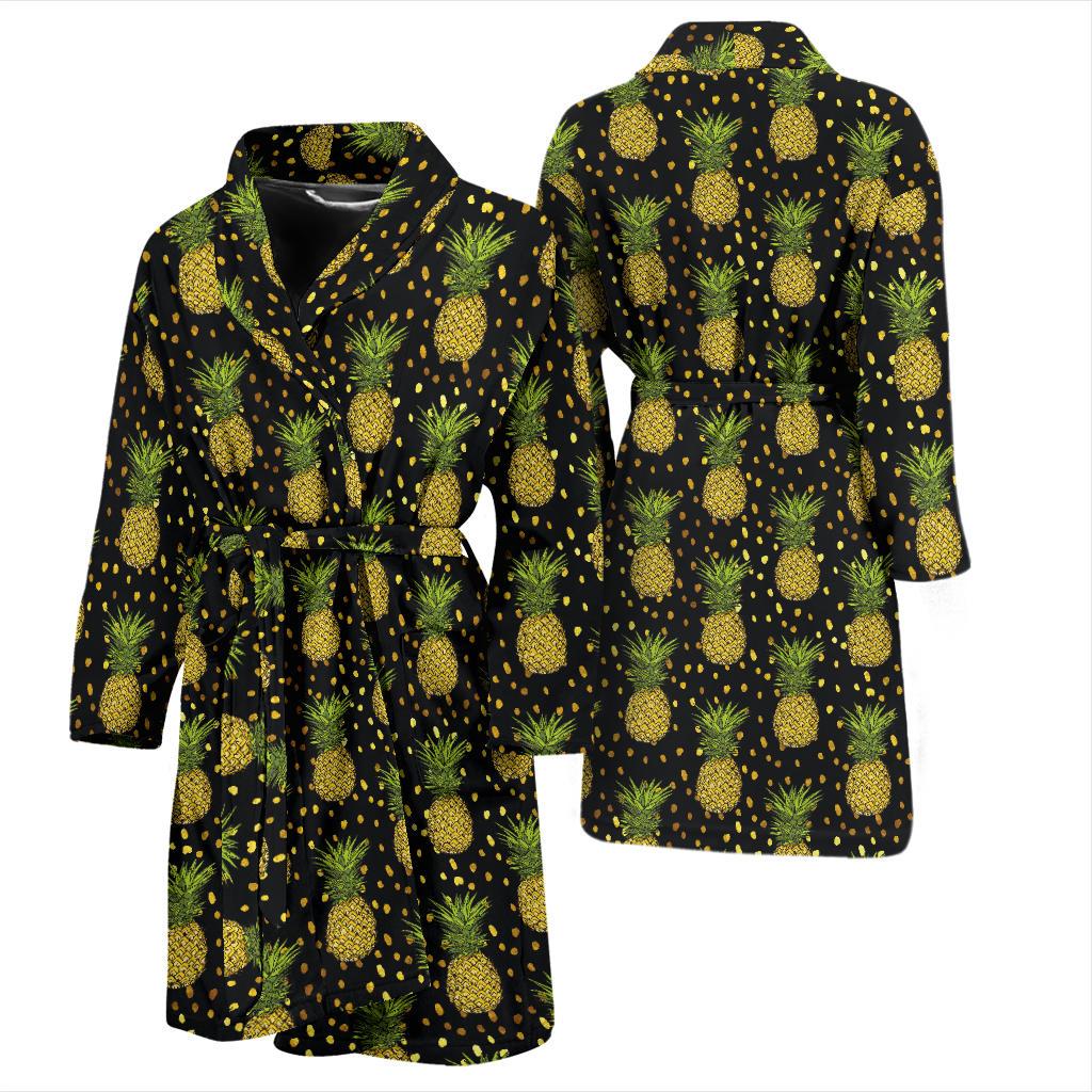 Pineapple Gold Dot Themed Print Men Bath Robe-JTAMIGO.COM
