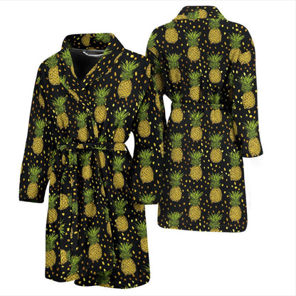 Pineapple Gold Dot Themed Print Men Bath Robe-JTAMIGO.COM