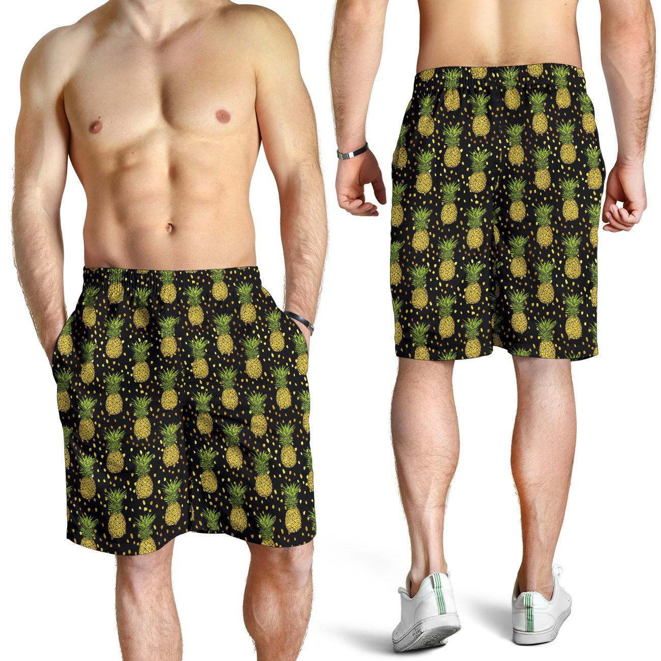 Pineapple Gold Dot Themed Print Mens Shorts-JTAMIGO.COM