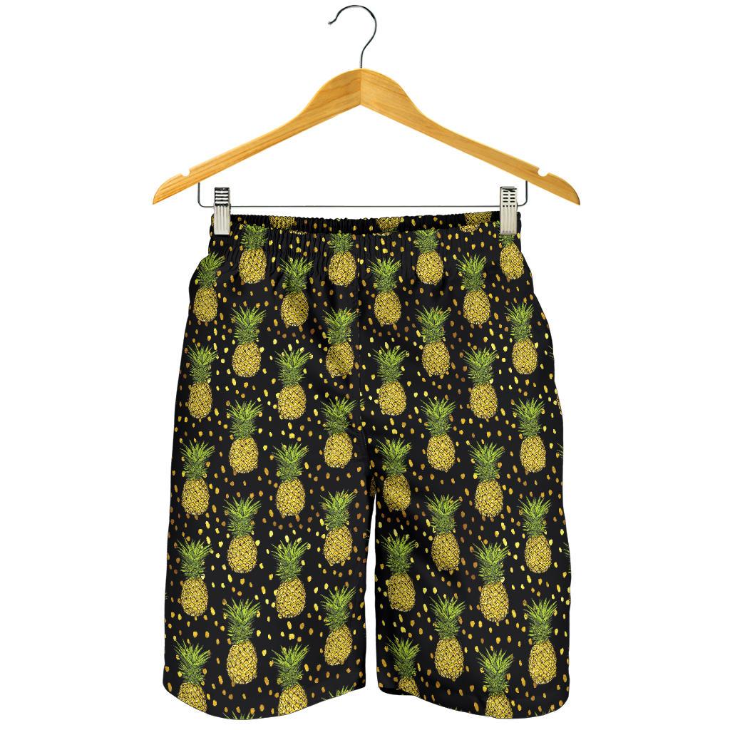 Pineapple Gold Dot Themed Print Mens Shorts-JTAMIGO.COM