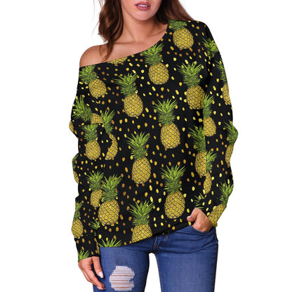 Pineapple Gold Dot Themed Print Off Shoulder Sweatshirt