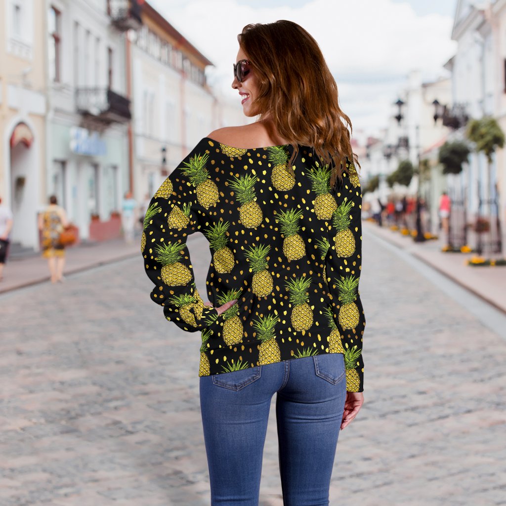 Pineapple Gold Dot Themed Print Off Shoulder Sweatshirt