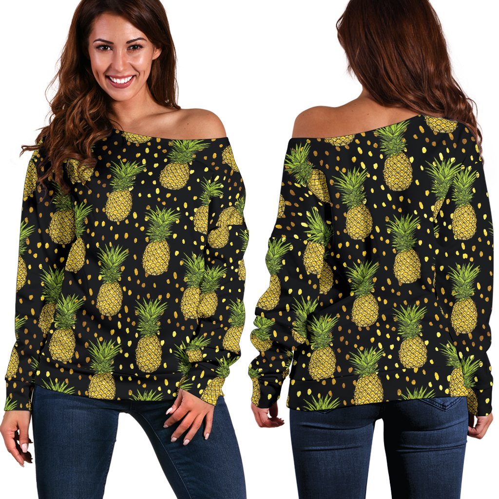 Pineapple Gold Dot Themed Print Off Shoulder Sweatshirt