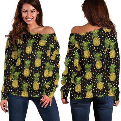 Pineapple Gold Dot Themed Print Off Shoulder Sweatshirt