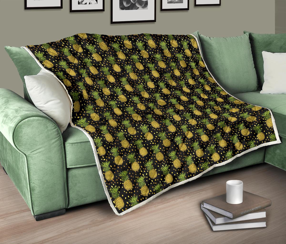 Pineapple Gold Dot Themed Print Premium Quilt-JTAMIGO.COM