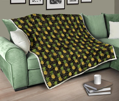 Pineapple Gold Dot Themed Print Premium Quilt-JTAMIGO.COM