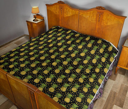 Pineapple Gold Dot Themed Print Premium Quilt-JTAMIGO.COM