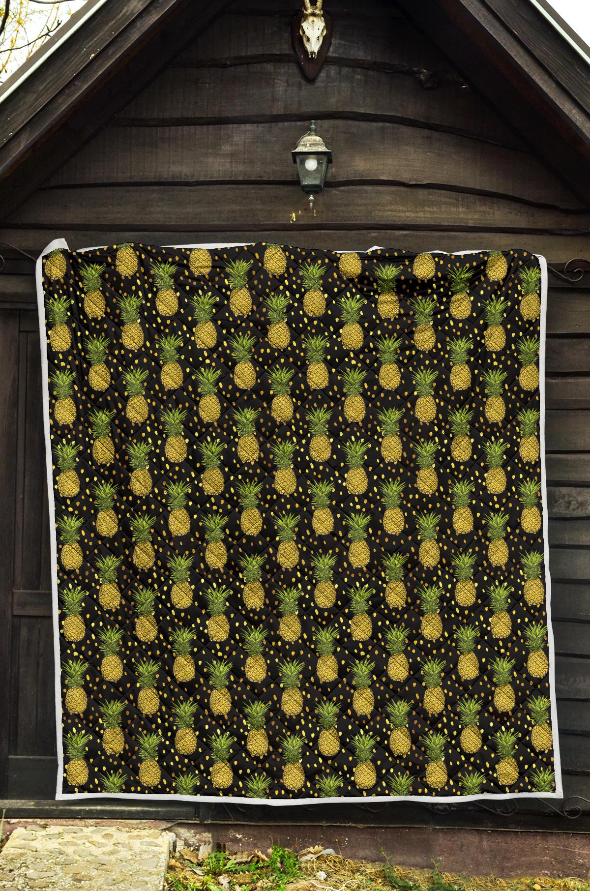 Pineapple Gold Dot Themed Print Premium Quilt-JTAMIGO.COM