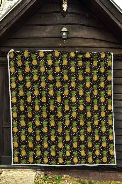 Pineapple Gold Dot Themed Print Premium Quilt-JTAMIGO.COM