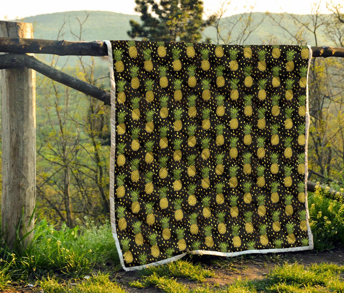 Pineapple Gold Dot Themed Print Premium Quilt-JTAMIGO.COM