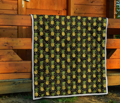 Pineapple Gold Dot Themed Print Premium Quilt-JTAMIGO.COM